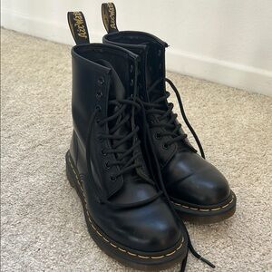 Dr. Martens Black Combat Boots with Yellow Stitching